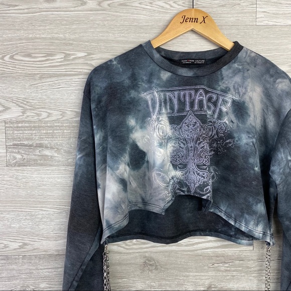 NWOT Rock & Rose Tie Die Crop Sweater with chains - Picture 4 of 6